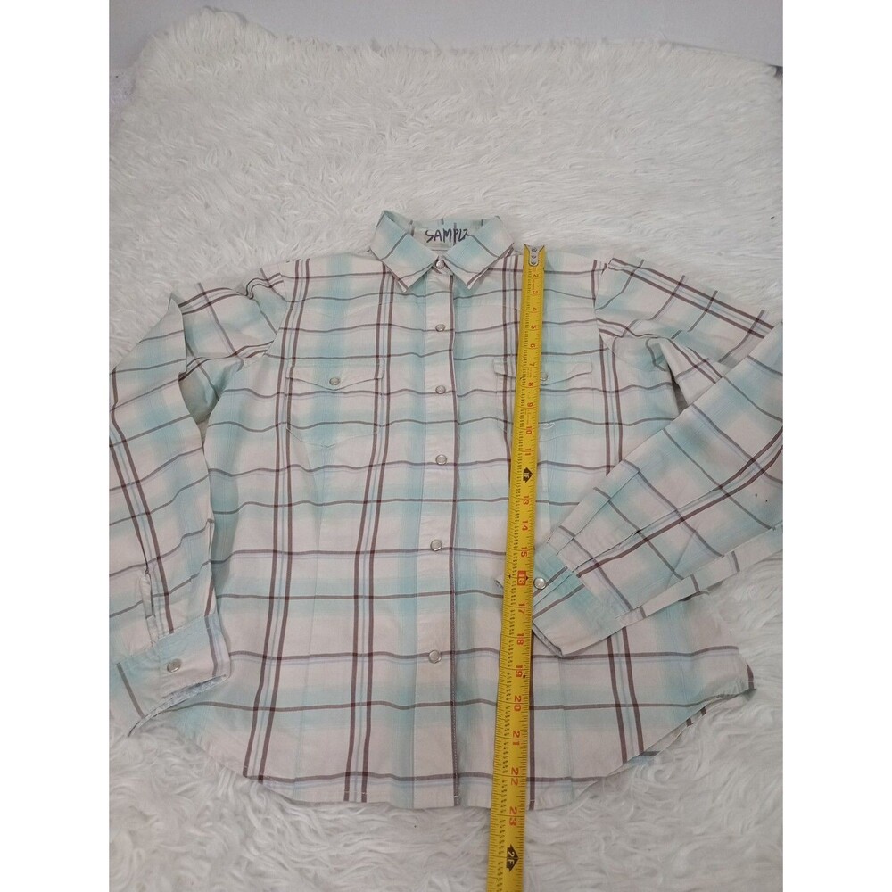 Roper Girls Pearl Snap Western Long Sleeve Shirt Blue & Gray Shimmer Size S - Picture 4 of 8